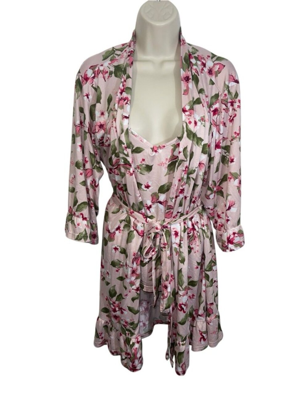 MARILYN MONROE Women's Size XL Pink Floral Dressing Gown Robe & Pajama Top Set